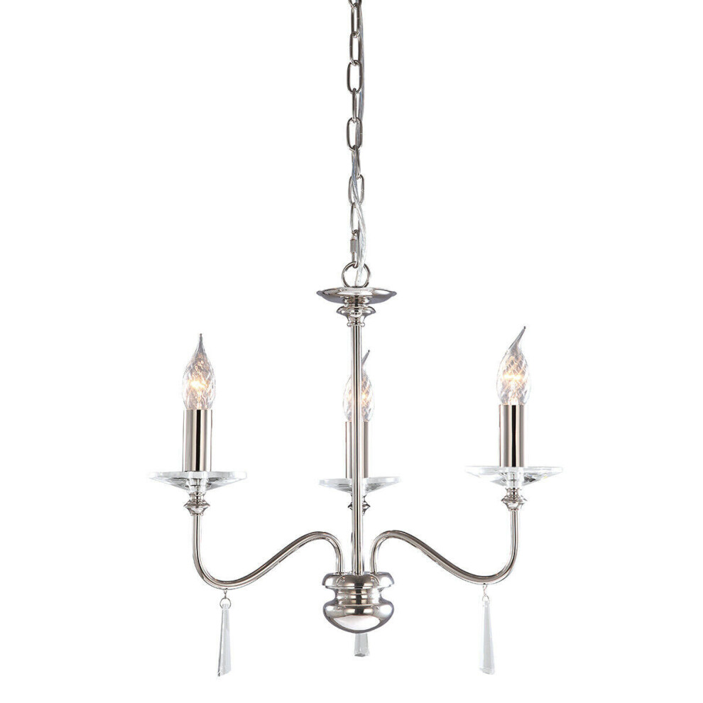 3 Bulb Chandelier LIght Highly Polished Nickel LED E14 60W