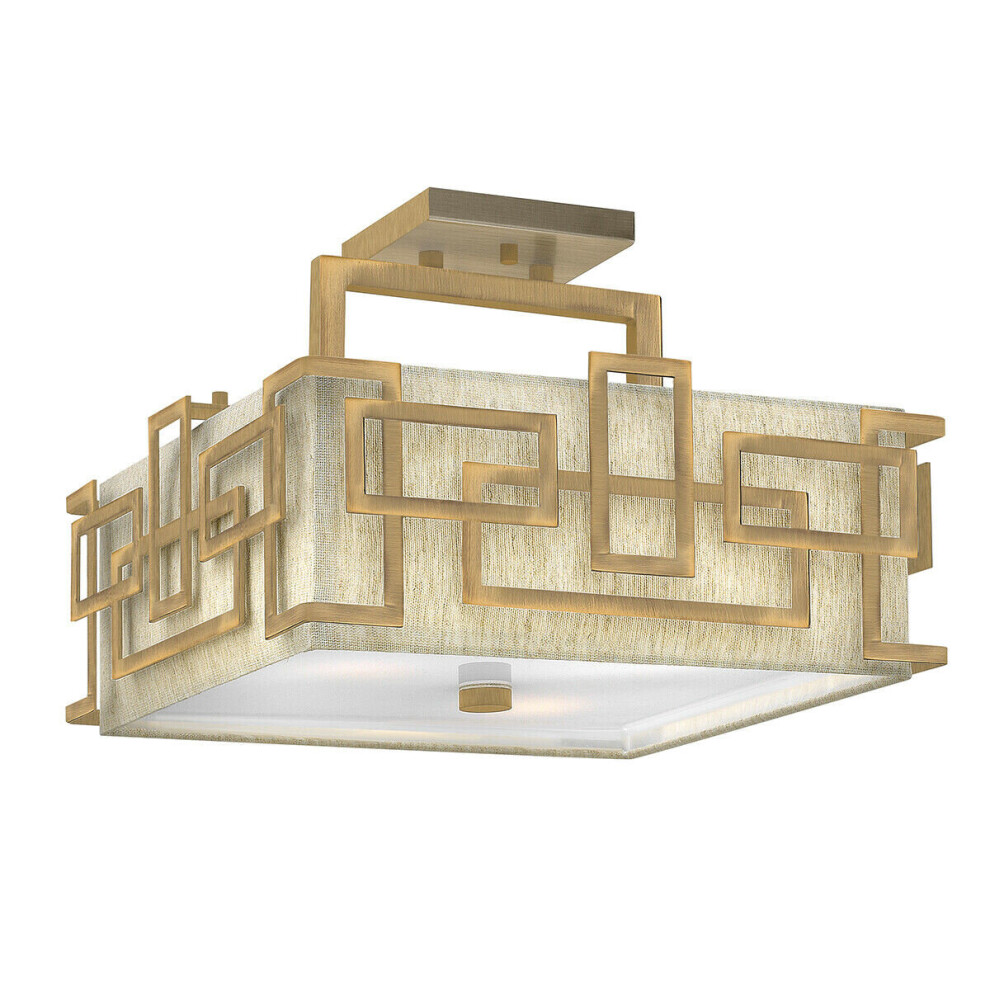 Loops 3 Bulb Semi Flush Light 1920'S Style Glass Opaque Shades Bronze Led E27 100W