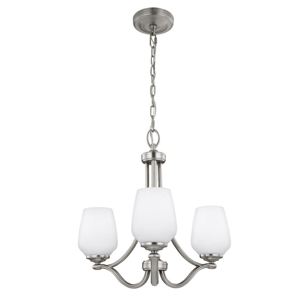 3 Bulb Chandelier Hanging Pendant LIght Satin Nickel LED E27 60W Bulb