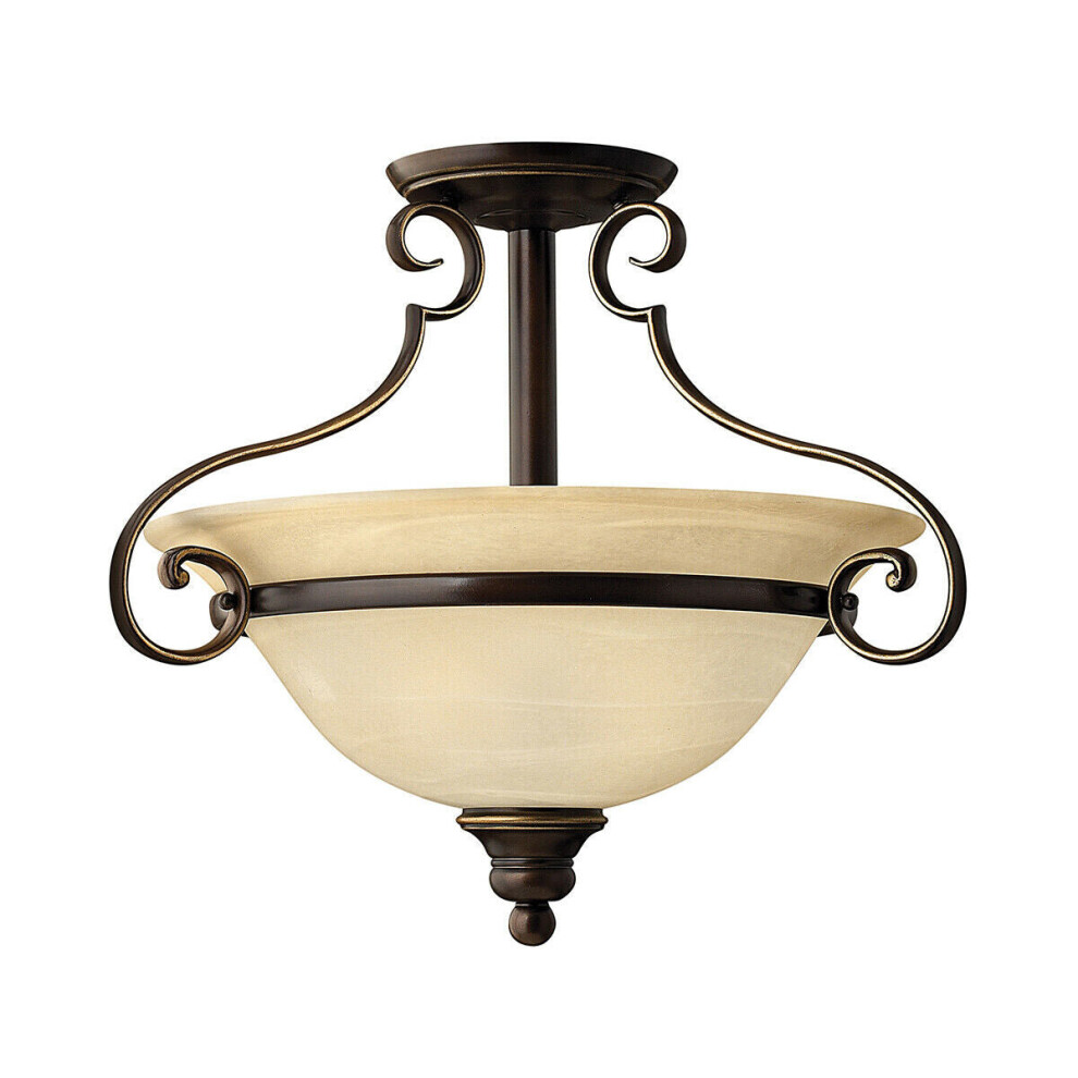 Loops 2 Bulb Semi Flush Antique Led E27 60W Bulb Light/Bronze
