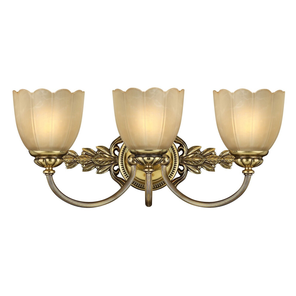 Loops 3 Bulb Wall Light Scalloped Marble Etched Amber Shade Burnish Brass Led G9 3.5W