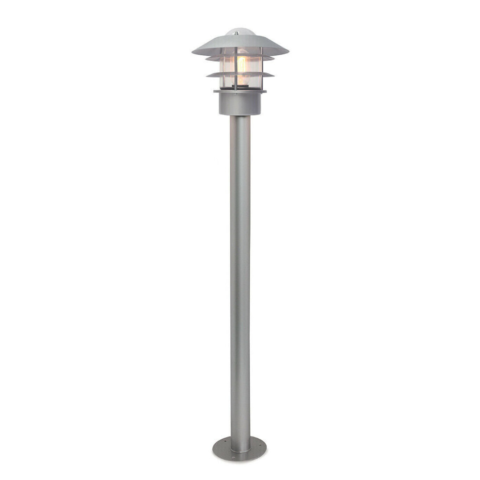 Loops Outdoor Ip44 Bollard Led E27 60W Bulb Outside External Exterior Light/Silver