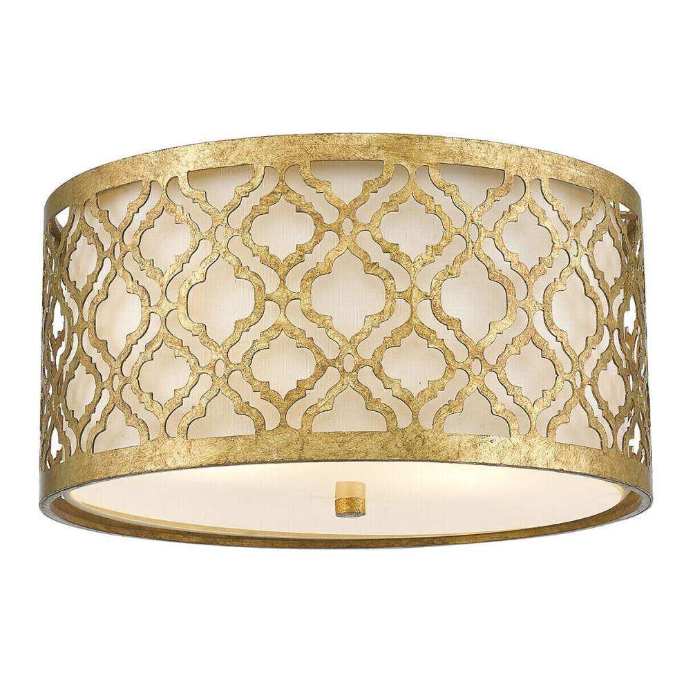 Loops 2 Bulb Flush Light Low Ceiling Distressed Gold Led E27 75W Bulb