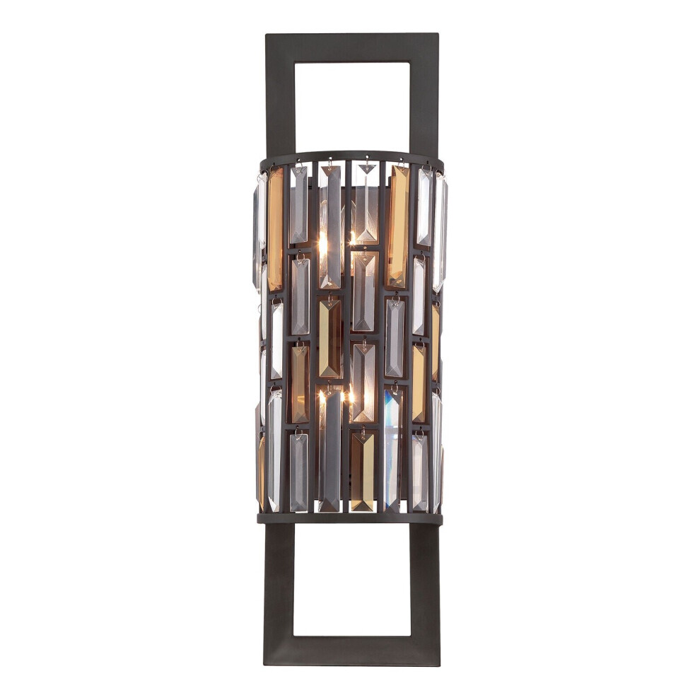 Loops Twin Wall Light Prisms Of Amber Pearl & Crystal Vintage Bronze E14 60W D01292