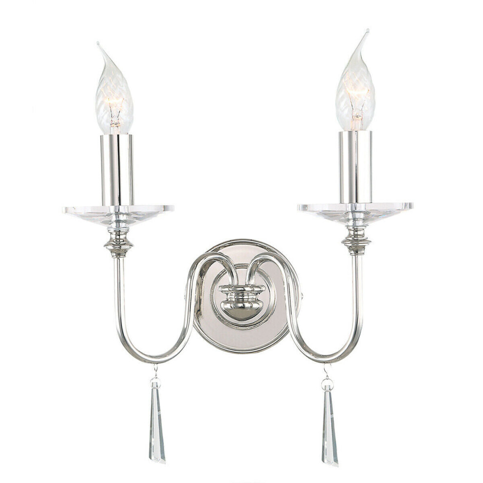 Twin Wall Light Sconce Highly Polished Nickel Finish LED E14 60W Bulb d01037