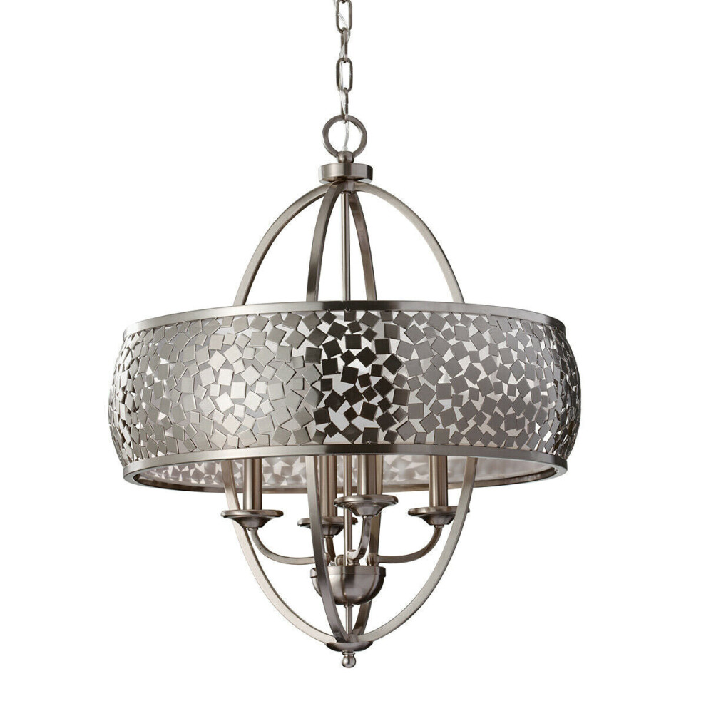 4 Bulb Chandelier Hanging Pendant LIght Brushed Steel LED E14 60W Bulb