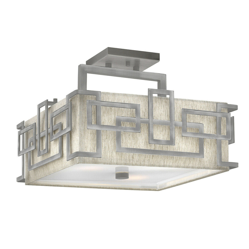 Loops 3 Bulb Semi Flush Light 1920'S Style Glass Opaque Shades Nickel Led E27 100W