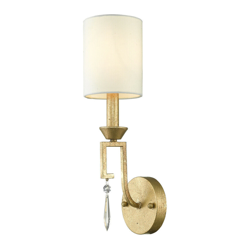 Wall Light Grecian Key Motif Ivory White Linen Shade Distressed Gold LED E14 60W