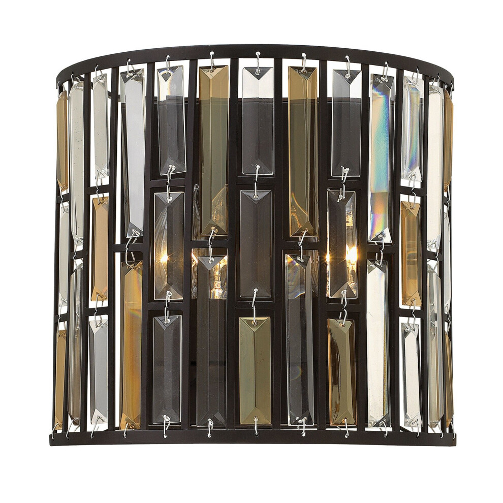 Loops Twin Wall Light Prisms Of Amber Pearl & Crystal Vintage Bronze E14 60W D01290
