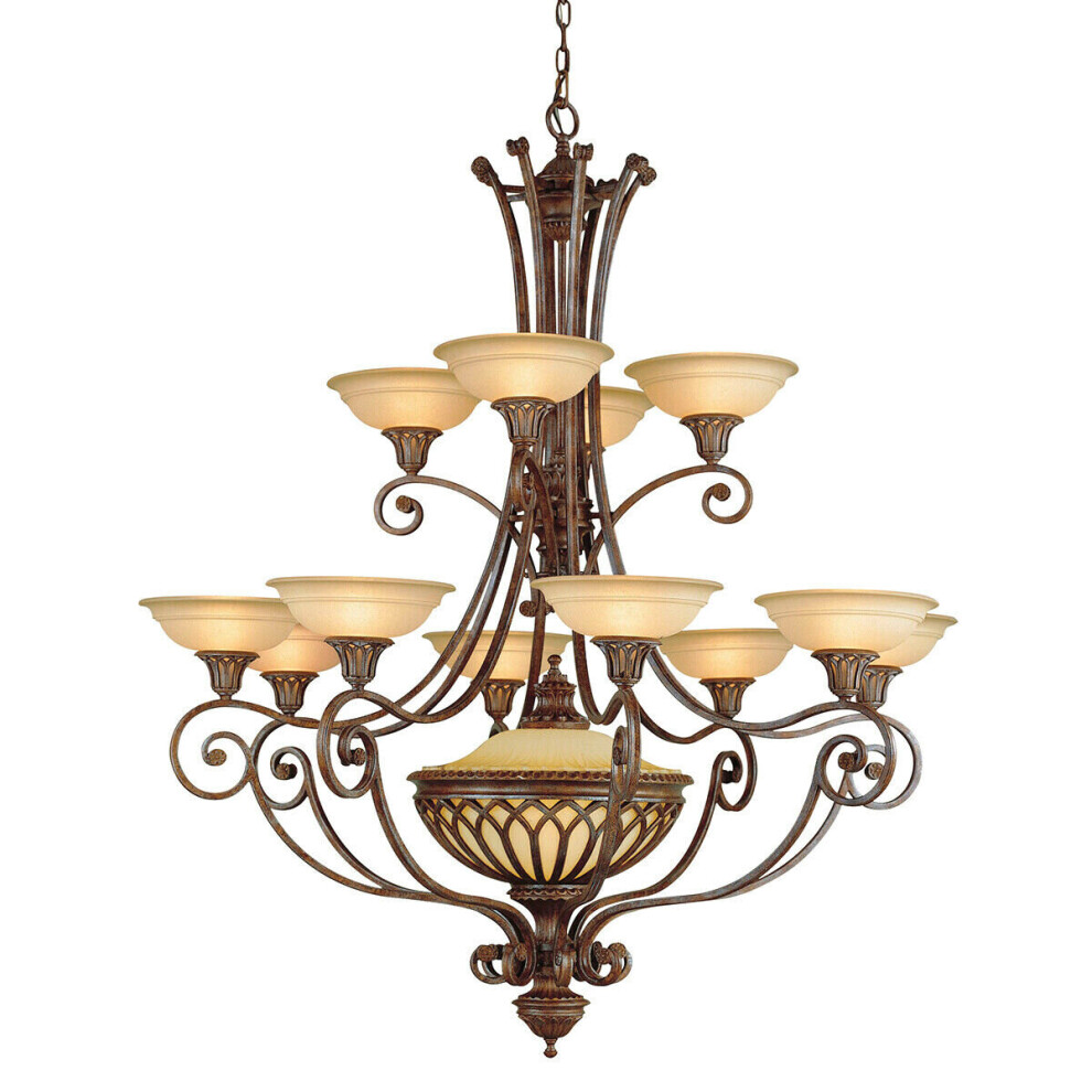 Loops 13 Bulb Chandelier Metal Caged Excavation Glass British Led E27 60W Bronze