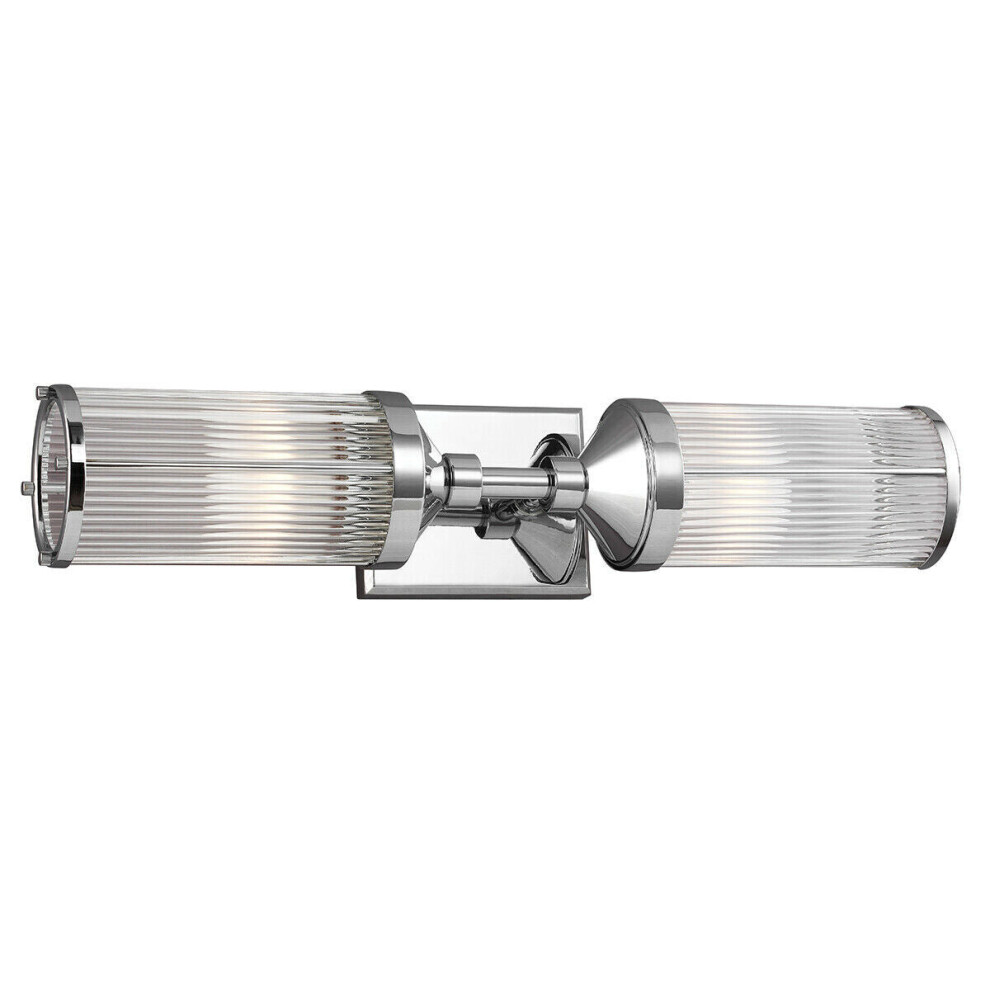 Loops Ip44 Twin Wall 2 Bar Horizontal Ribbed Glass Tube Shade Chrome Led G9 3.5W Light