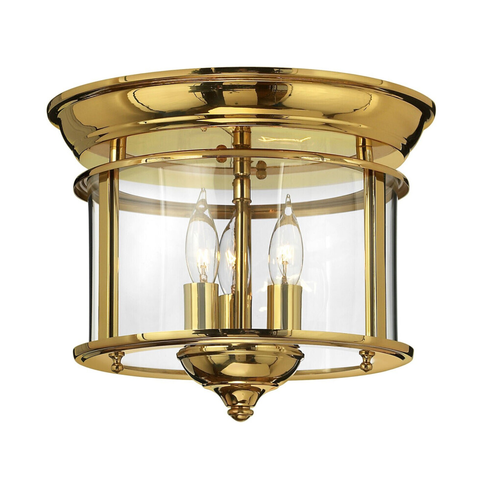 Loops 3 Bulb Flush Light Low Ceiling Highly Polished Brass Finish Led E14 40W Bulb