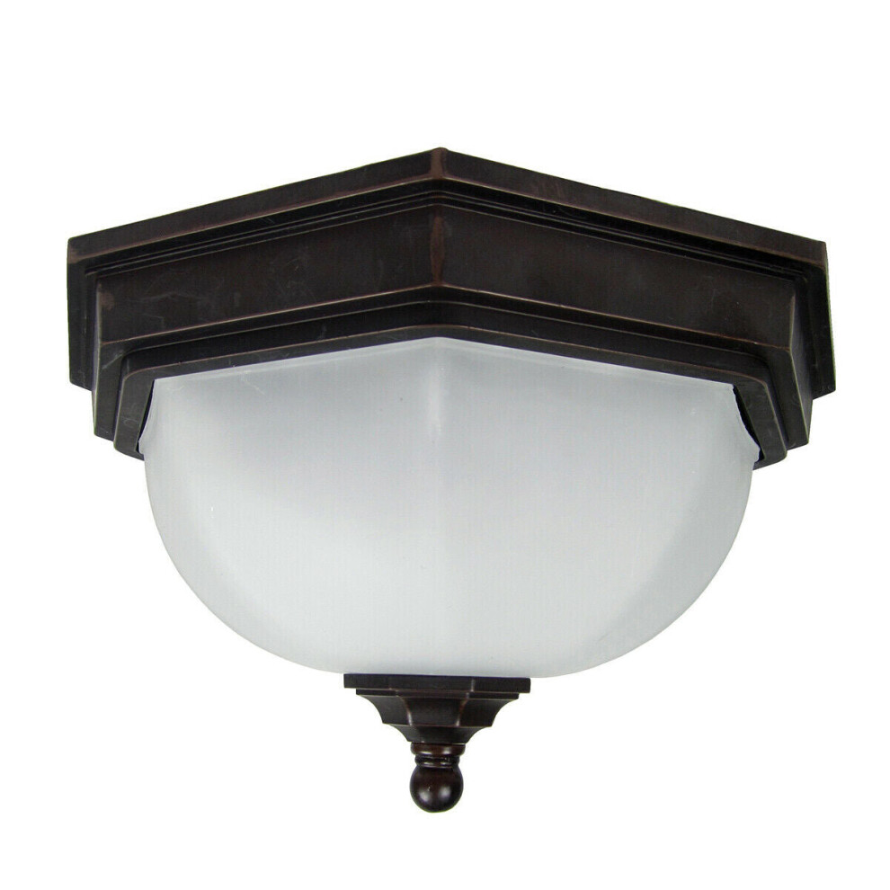 Loops Outdoor Ip44 2 Bulb Flush Light Old Bronze Led E27 40W Bulb Outside External