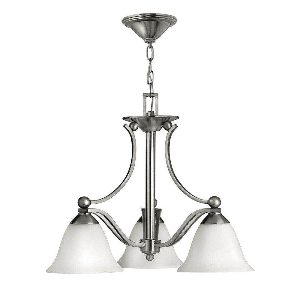 3 Bulb Chandelier Hanging Pendant LIght Brushed Nickel LED E27 60W Bulb