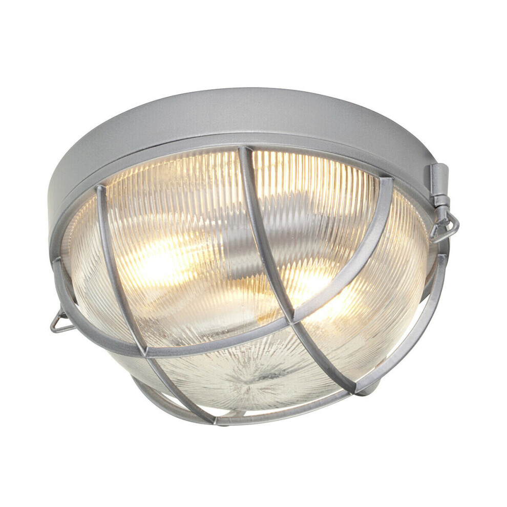 Loops Outdoor Ip44 2 Bulb Flush Light Silver Led E27 60W Bulb Outside External