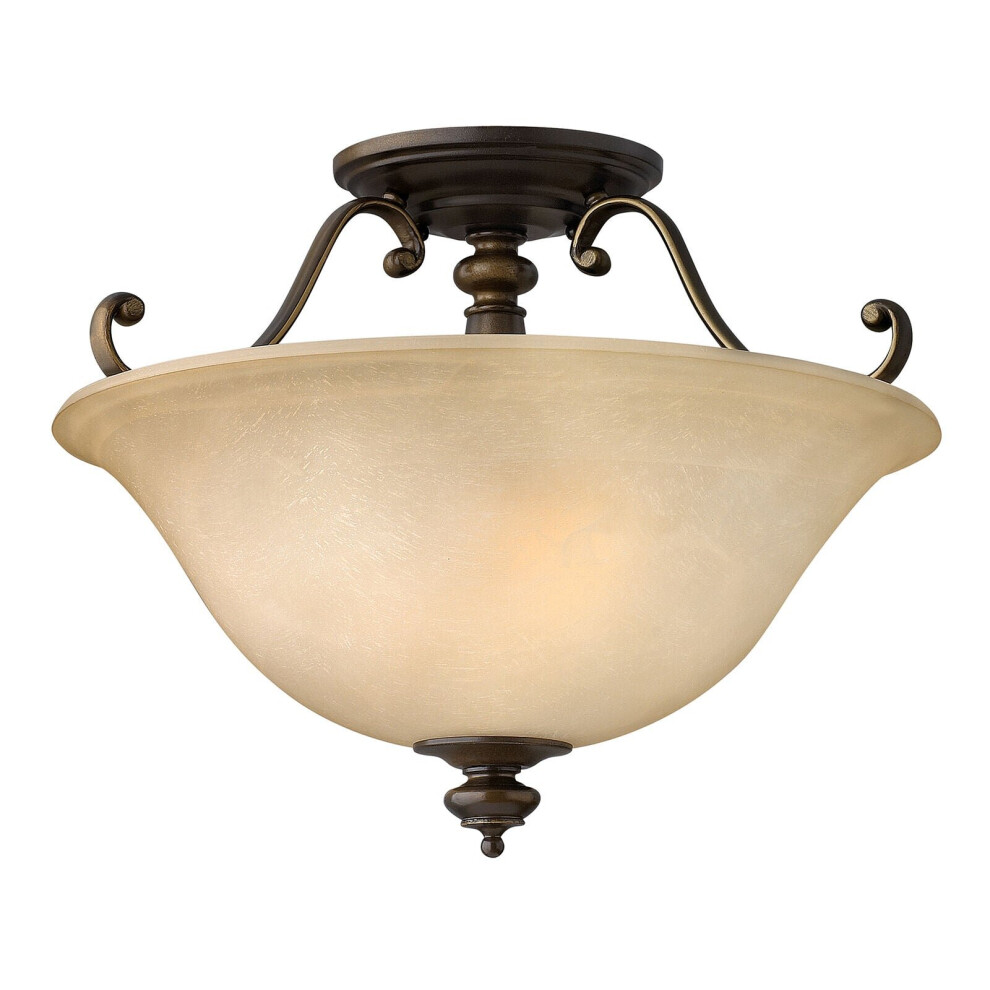 2 Bulb Semi Flush Light Curved Arms Glass Shade Royal Bronze LED E27 100W Bulb