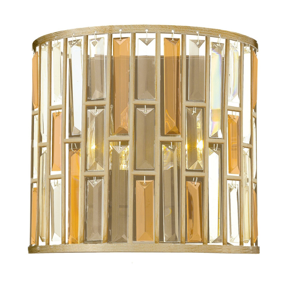 Loops Twin Wall Light Prisms Of Amber Pearl & Clear Crystal Silver Leaf Led E14 60W