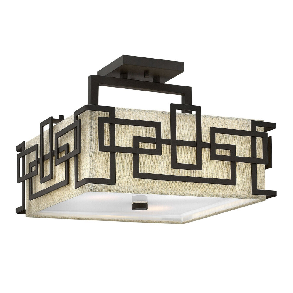 Loops 3 Bulb Semi Flush Light 1920'S Style Glass Opaque Shades Bronze Led E27 100W