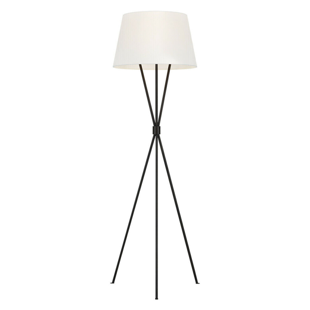 Floor Lamp Tied Tripod Base White Linen Fabric Shade Aged Iron LED E27 60W Bulb