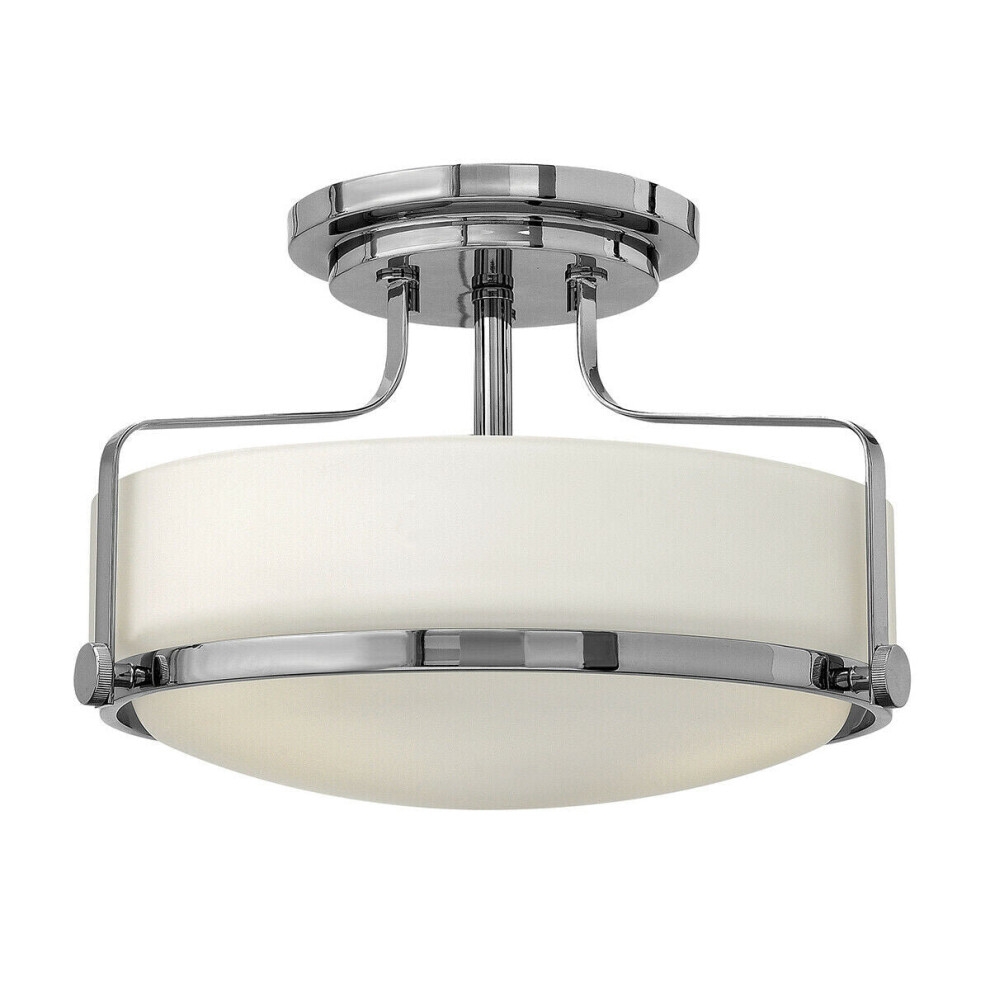 Loops 3 Bulb Semi Flush Opal Glass Metal Ring Polished Chrome Led E27 60W Light