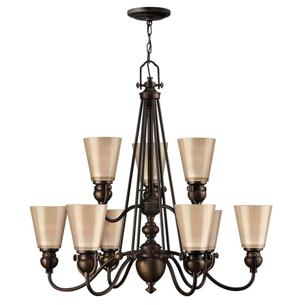 Loops 9 Bulb Chandelier Hanging Pendant Olde Led E27 60W Bulb Light/Bronze