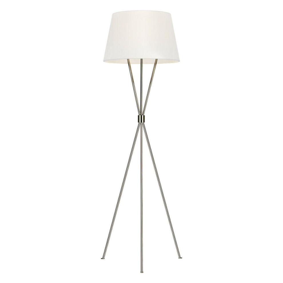 Floor Lamp White Shade Highly Polished Nickel Finish LED E27 60W Bulb