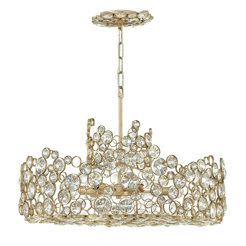 Loops 6 Bulb Chandelier Connecting Circles Faceted Crystals Silver Leaf Led E14 60W