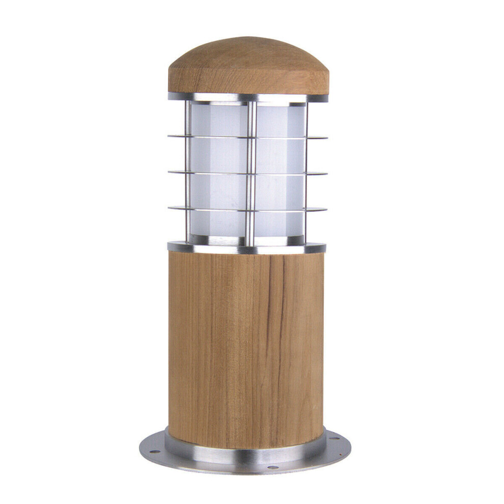 Outdoor IP55 Bollard Light Stainless Steel & Teak LED E27 15W