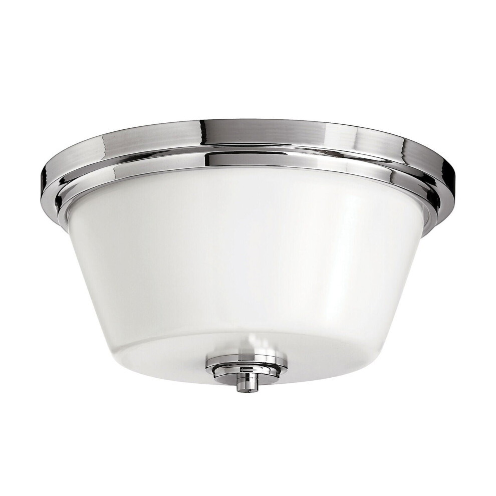 Loops Ip44 2 Bulb Flush Light Opaque Glass Polished Chrome Stepped Led E27 60W
