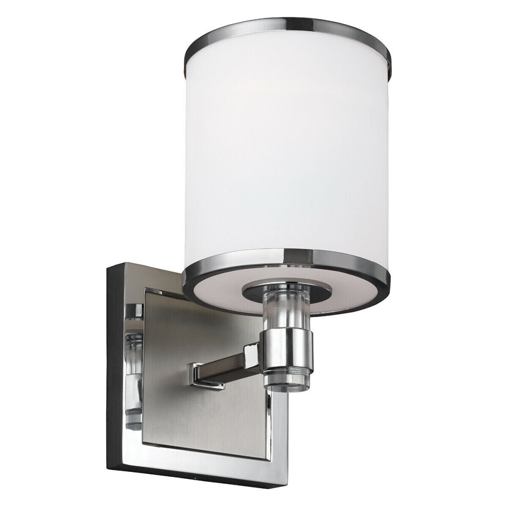 Loops Wall Light Metal Bands Cylindrical Etched Glass Shade Nickel/Chrome Led E27 60W