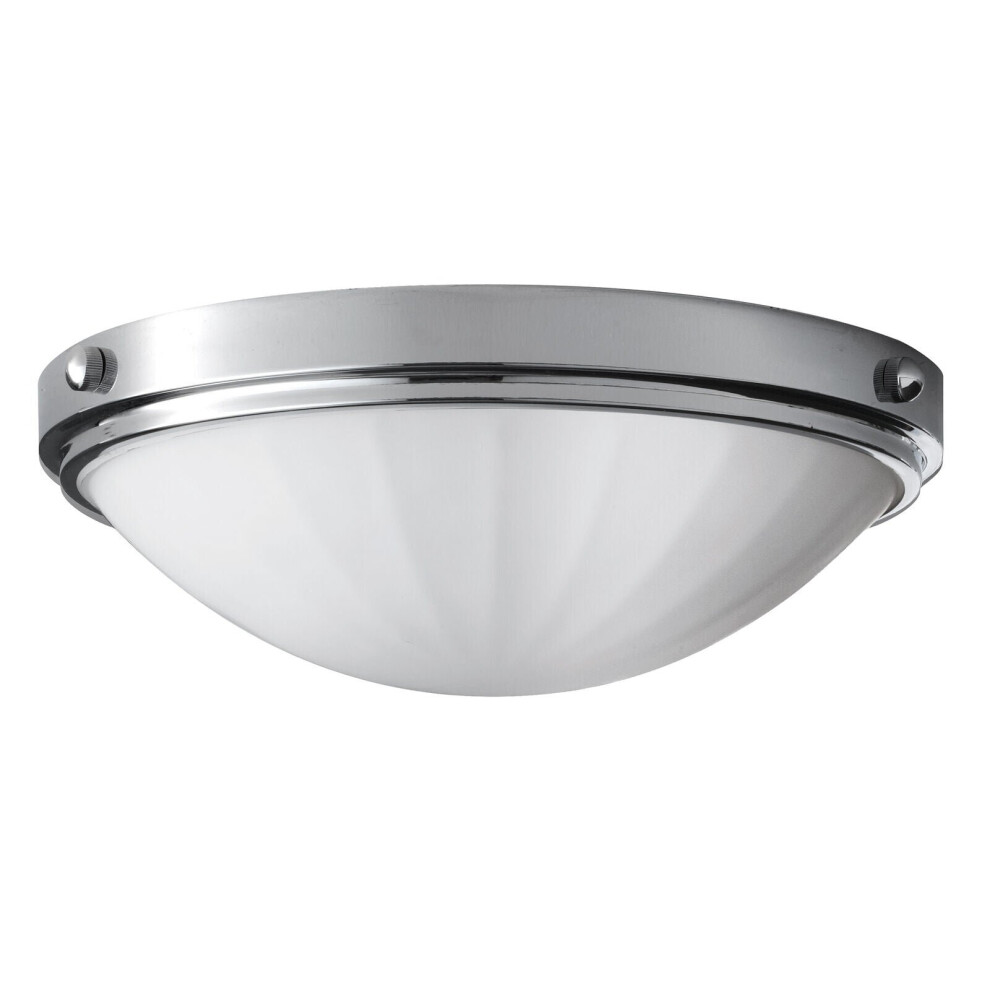 Loops Ip44 2 Bulb Flush Inverted Dome Glass Shade Polished Chrome Led E27 60W Light