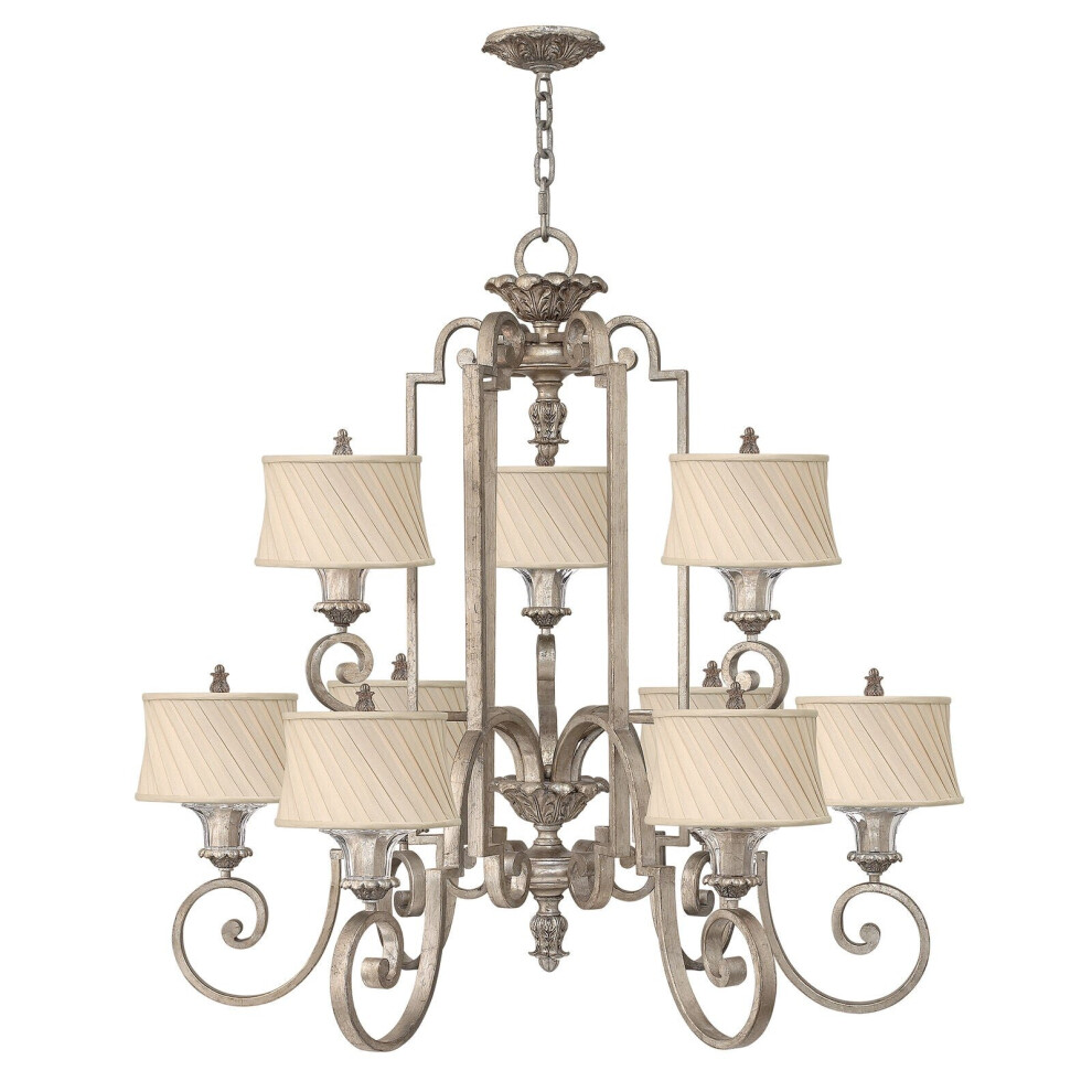 Loops 9 Bulb Chandelier Hanging Pendant Light Silver Leaf Led E27 60W Bulb