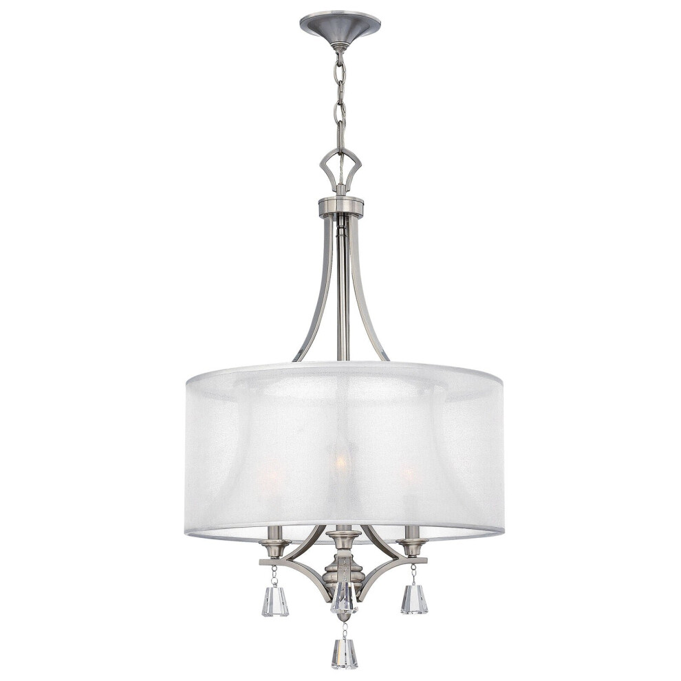 3 Bulb Chandelier Hanging Pendant LIght Brushed Nickel LED E14 60W Bulb