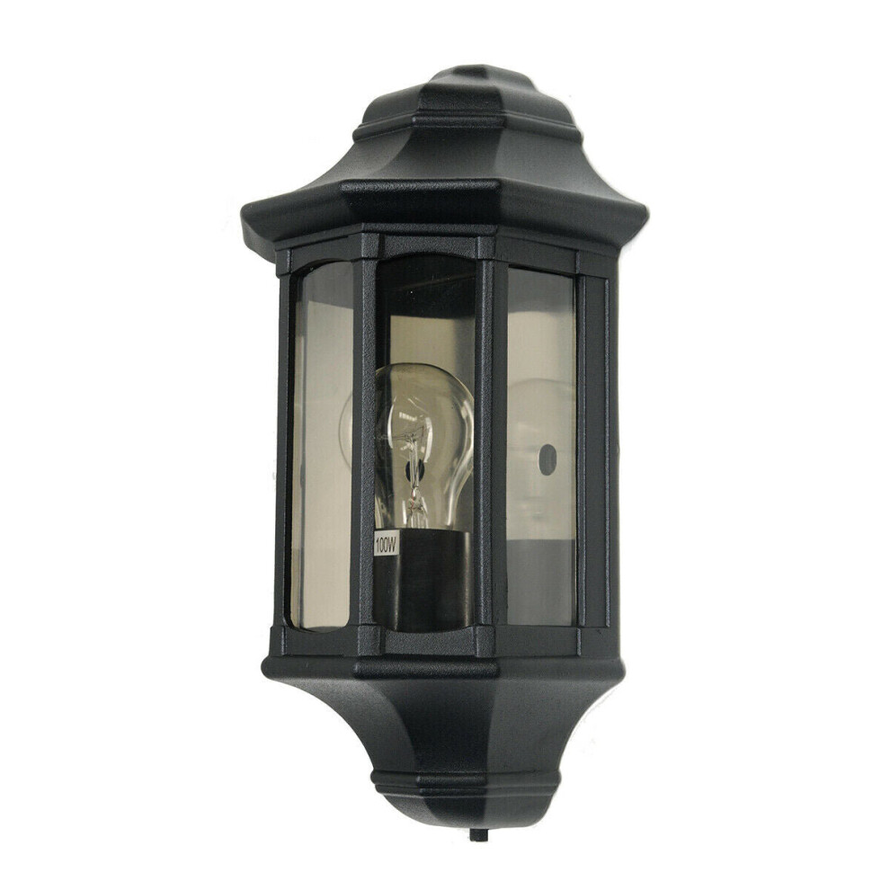 Loops Outdoor Ip44 1 Bulb Half Lantern Wall Porch Led E27 60W Light/Black