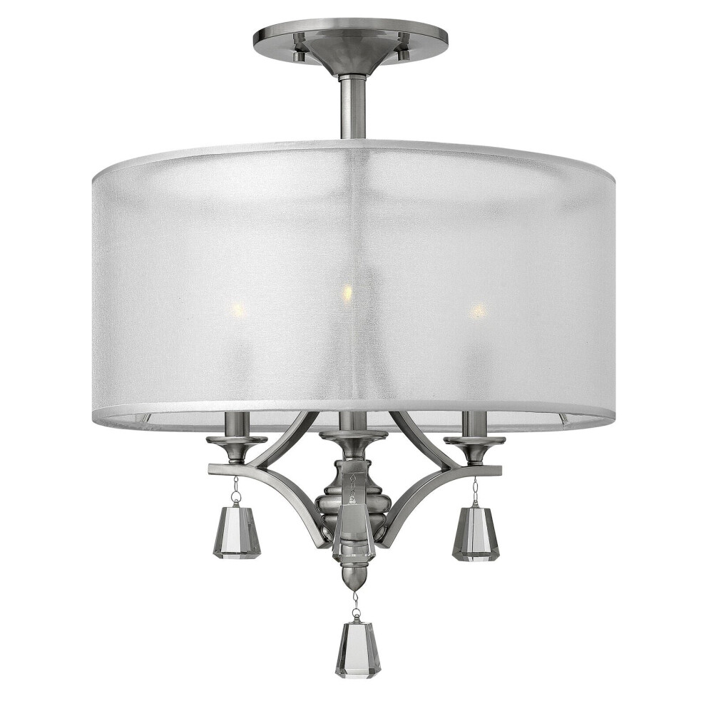3 Bulb Semi Flush Light Crystal Accents Double Shades Nickel LED E14 60W