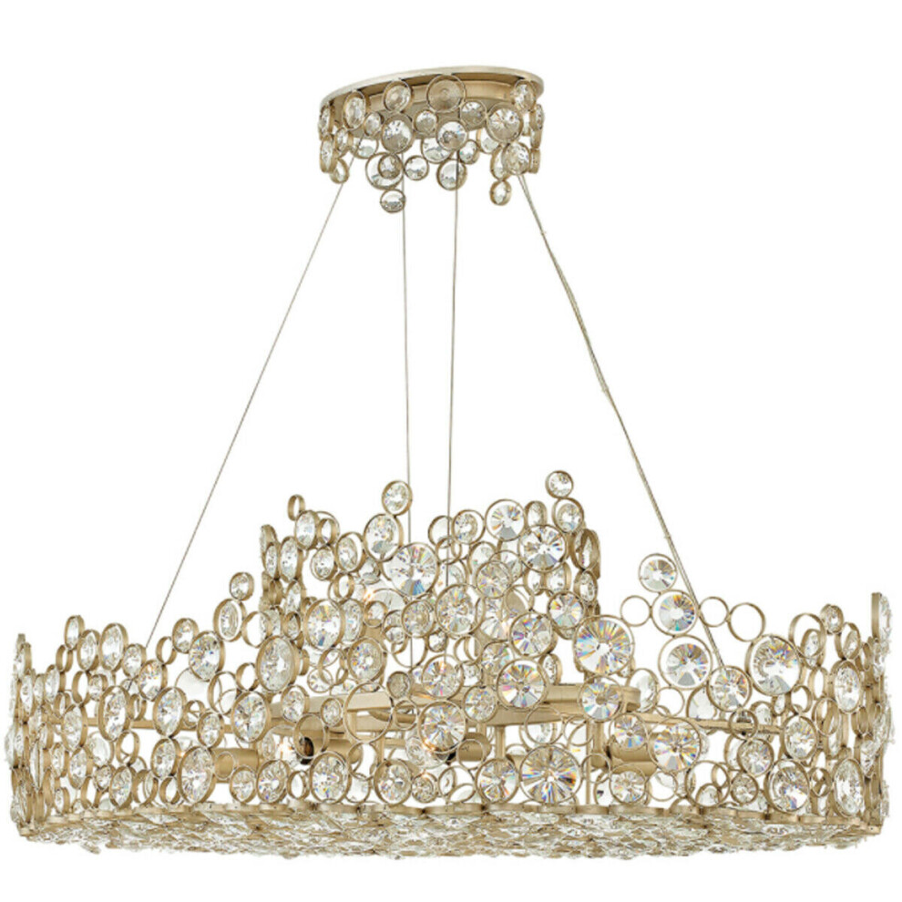 Loops 10 Bulb Pendant Light Connecting Circles Faceted Crystal Silver Leaf Led E14 60W