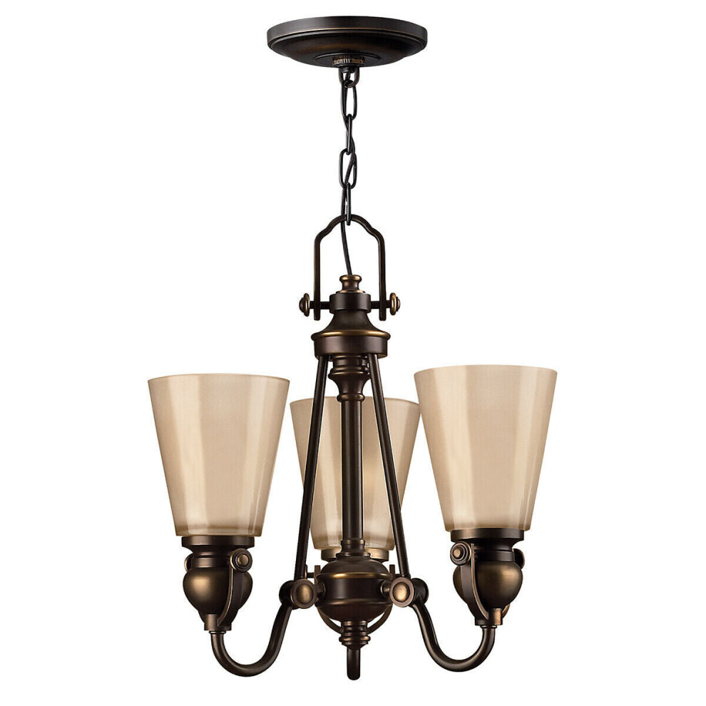 Loops 3 Bulb Chandelier Hanging Pendant Olde Led E27 60W Bulb Light/Bronze