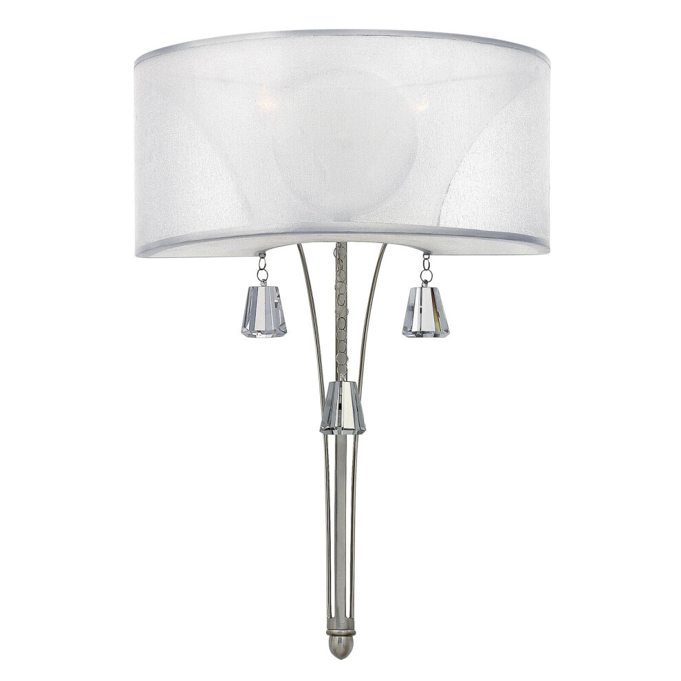 Twin Wall Light Crystal Accents Double Translucent Shade Nickel LED E14 60W