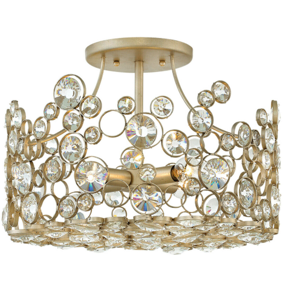 Loops 4 Bulb Semi Flush Light Connecting Circles Crystals Silver Leaf Led E14 60W