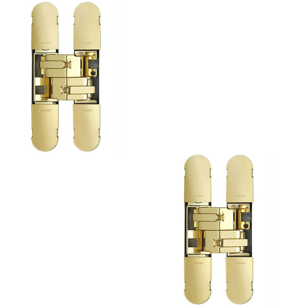 Loops 2X 100 X 22Mm Adjustable Medium Duty Concealed Hinge Brass Plated Internal Door