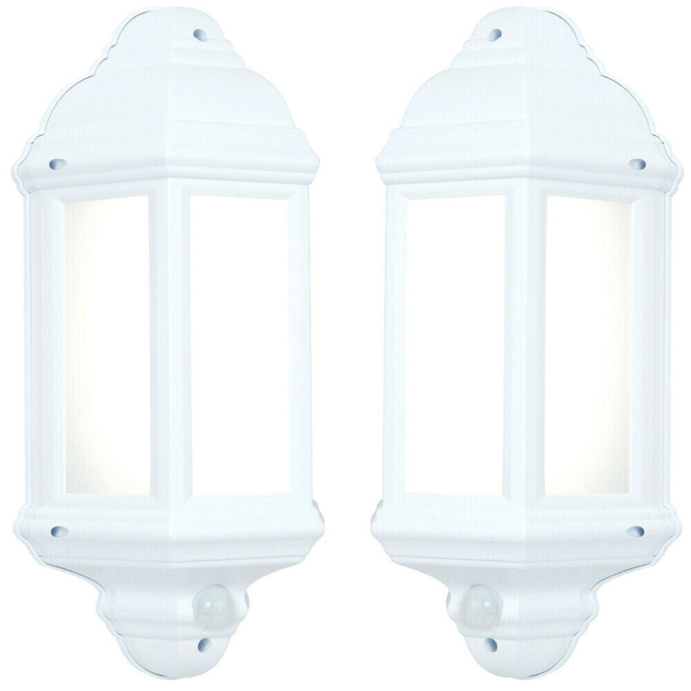 2 PACK IP44 Outdoor Wall Light Matt White Traditional Lantern PIR Motion Lamp
