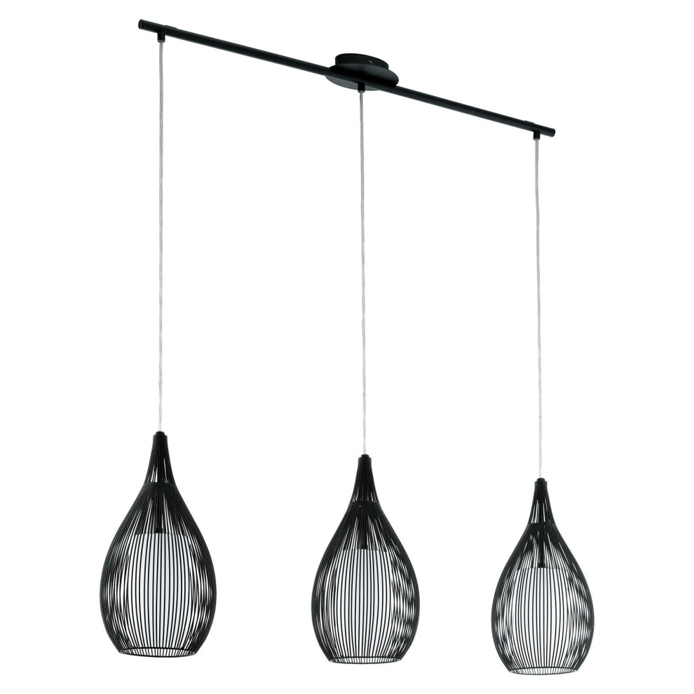 Loops Pendant Light Colour Black Shade Black White Satin Glass Steel Bulb E27 3X60w