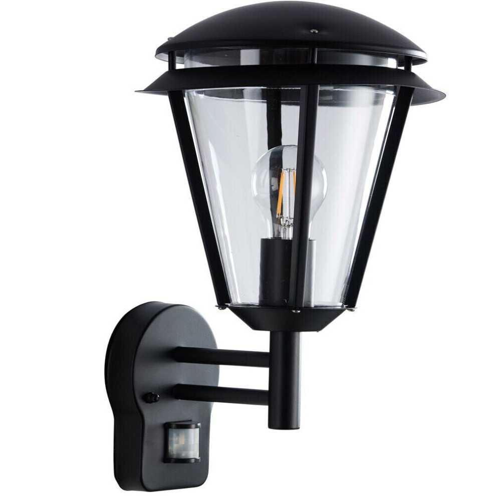Loops Ip44 Outdoor Wall Lamp Matt Steel Modern Pir Lantern Porch Curved Move Black