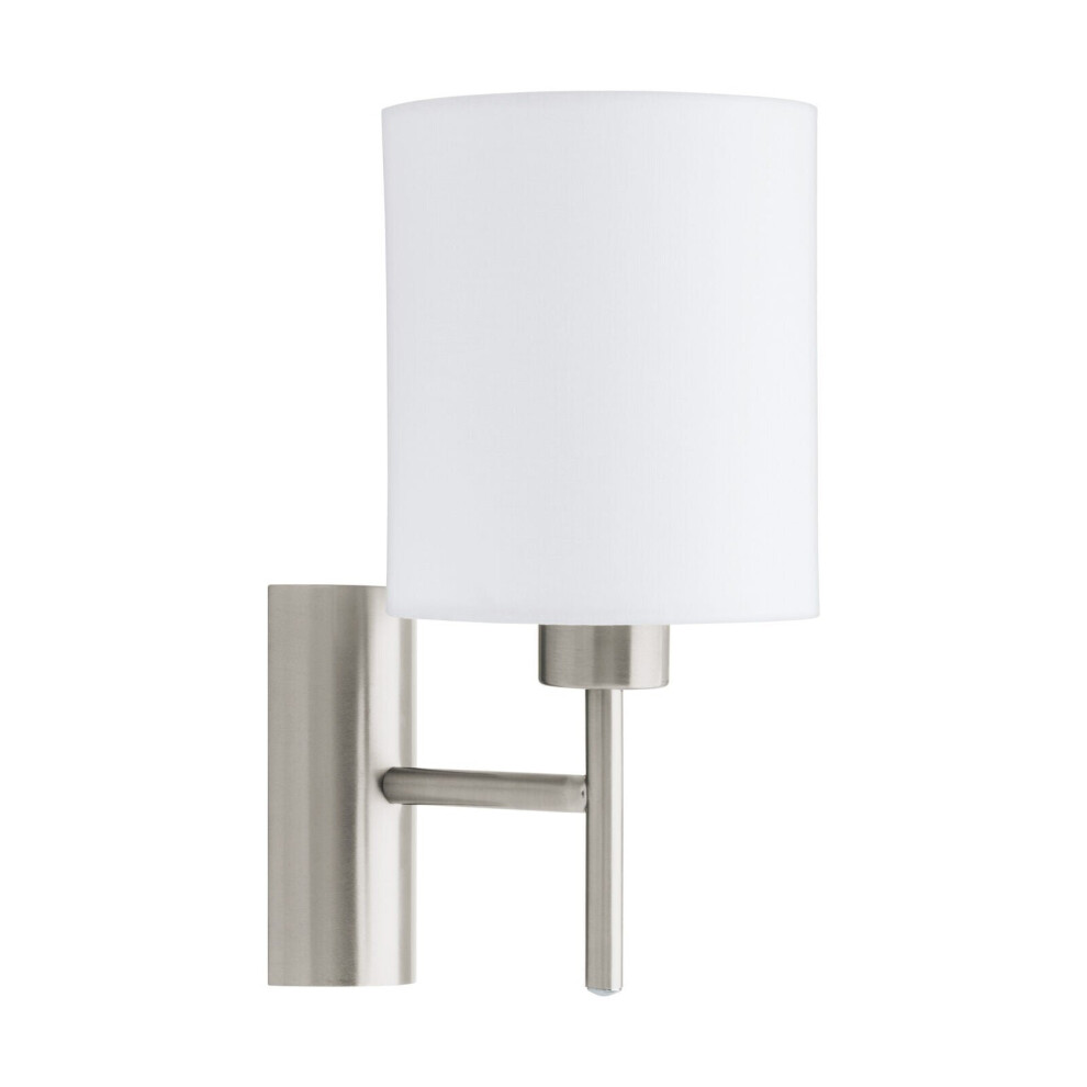 Loops Wall Light Colour Satin Nickel Shade White Fabric Rocker Switch Bulb E27 1X60w