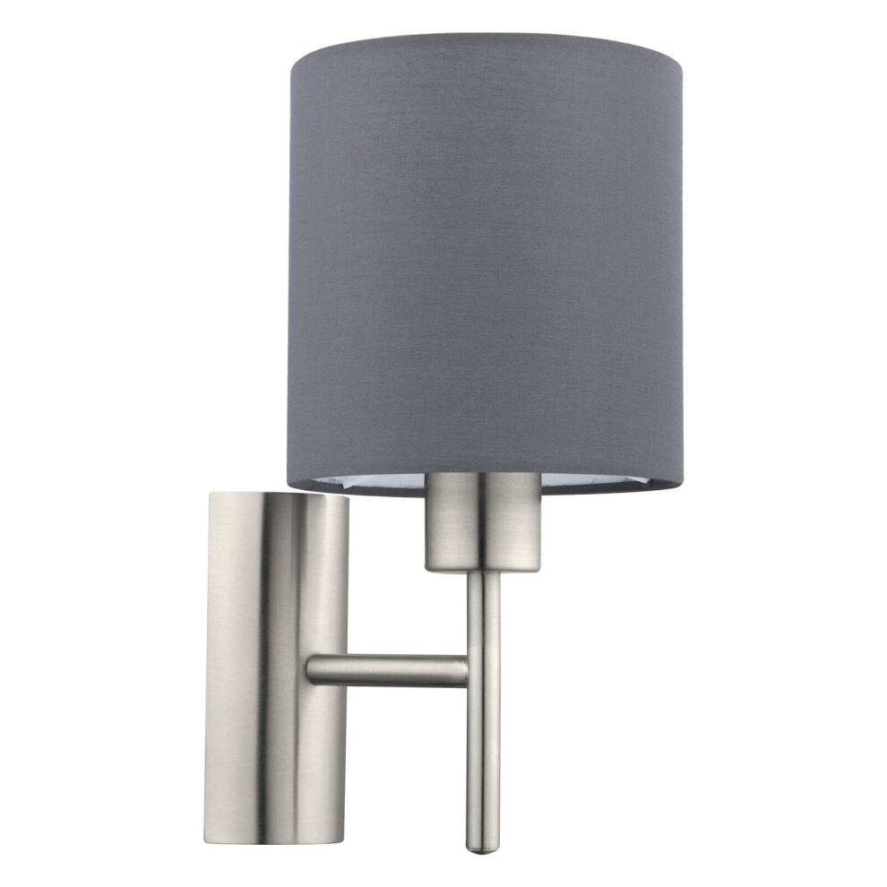 Loops Wall Light Colour Satin Nickel Shade Grey Fabric Rocker Switch Bulb E27 1X60w