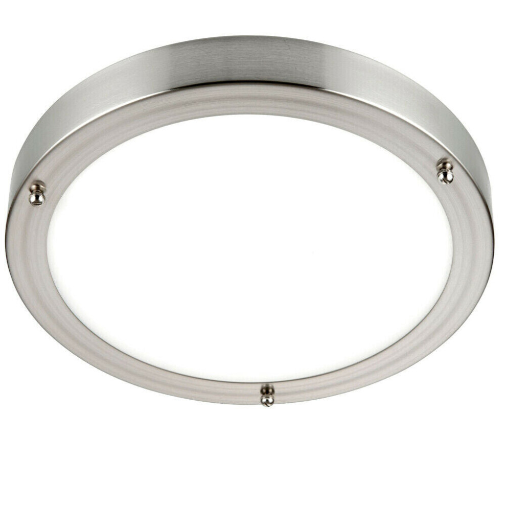 Flush Bathroom Ceiling Light Satin Nickel IP44 Round LED Cool White Lamp Fitting