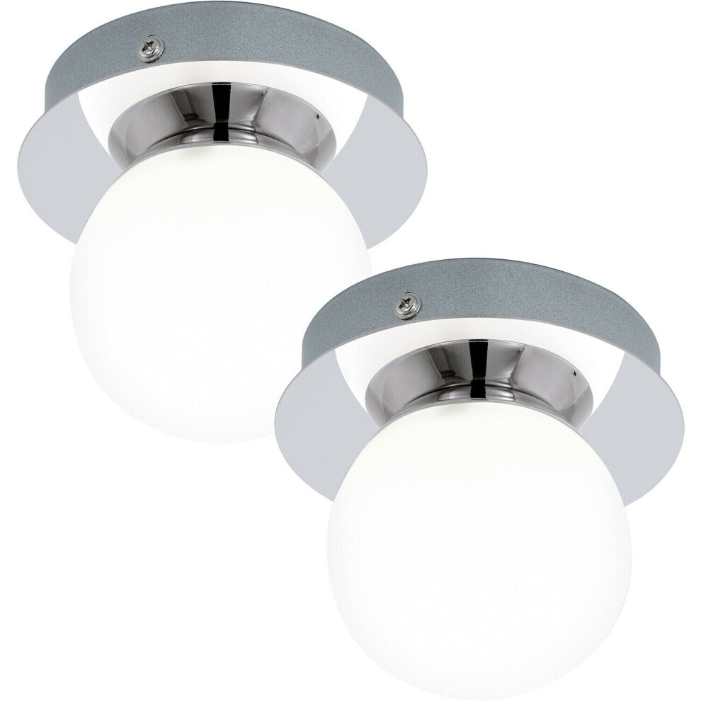 2 PACK Wall Flush Ceiling Light Chrome & White Glass Opal Matt Shade LED 1x3.3W