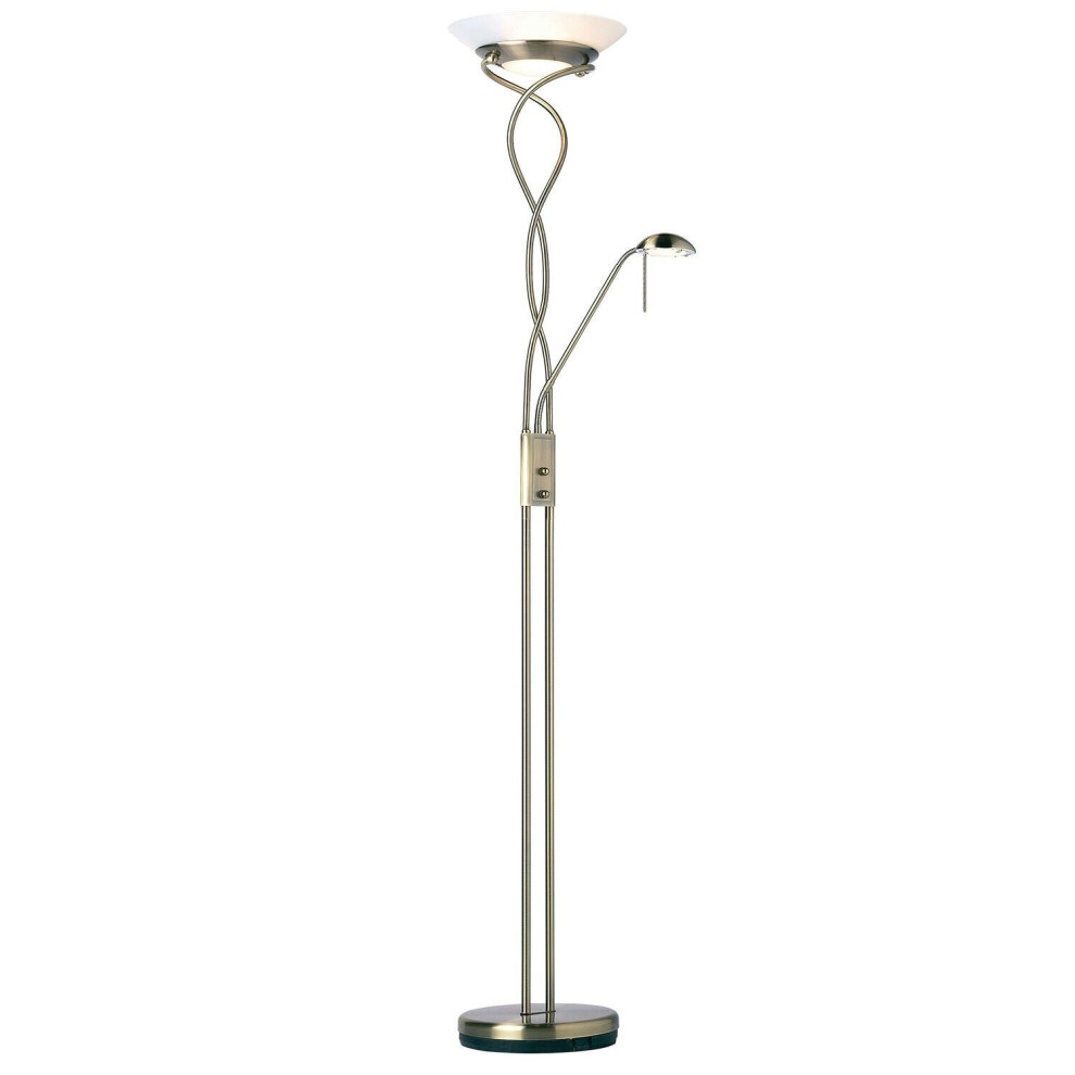 Loops Mother & Child Floor Lamp Antique Brass Tall Twin Dimmer Flexible Reading Light