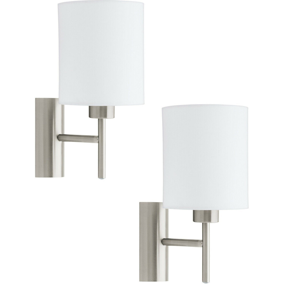 2 PACK Wall Light Colour Satin Nickel Shade White Fabric Rocker Switch E27 60W