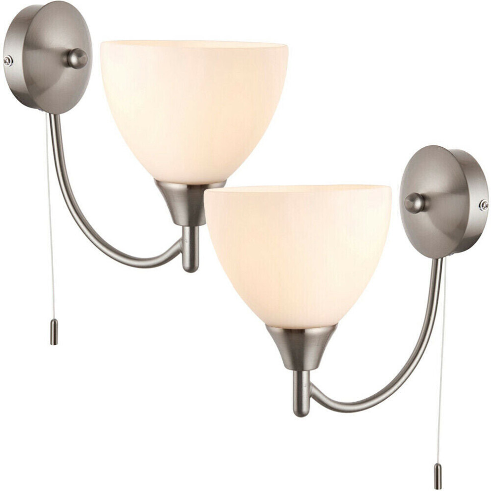 Loops 2 Pack Dimmable Led Wall Satin Chrome & Frosted Glass Shade Curved Lamp Light